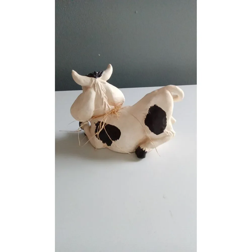 Vintage Ceramic Cow Figurine Farmhouse Decor Black‎ and White Holstein Style